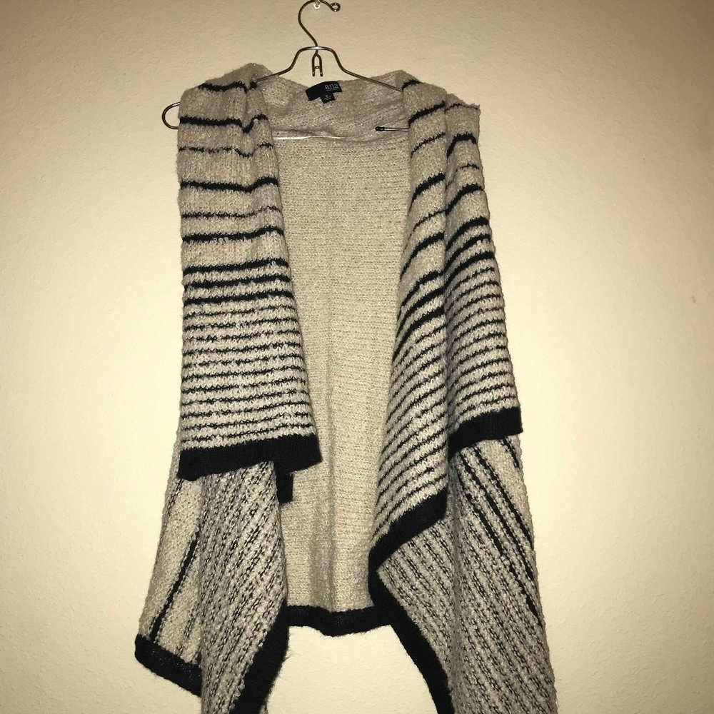 white and black cardigan